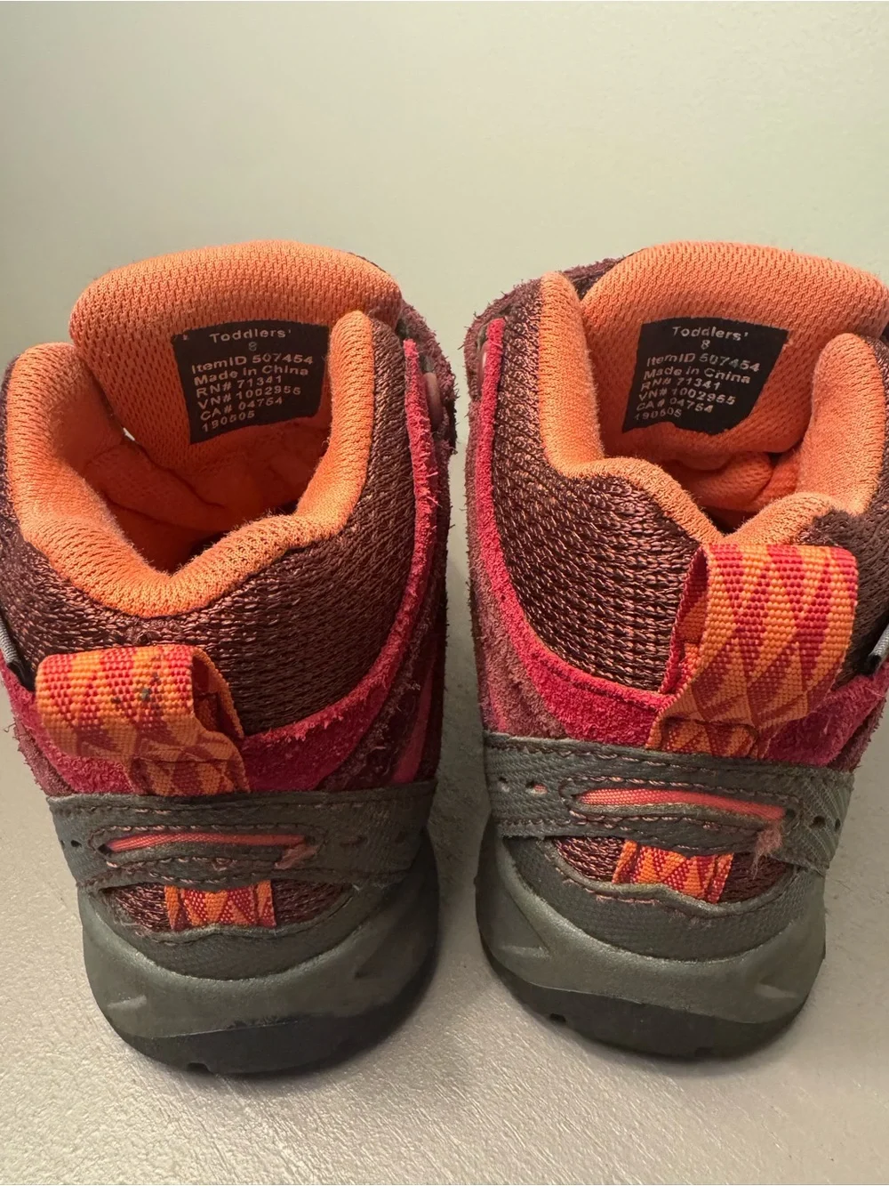 L.L. Bean - Toddler Girl’s Burgundy and Coral Velcro Outdoor Boots